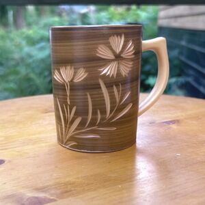 Vintage Faux Bois Wood Grain Ceramic Coffee Cup Floral Daisy Giftcraft Toronto